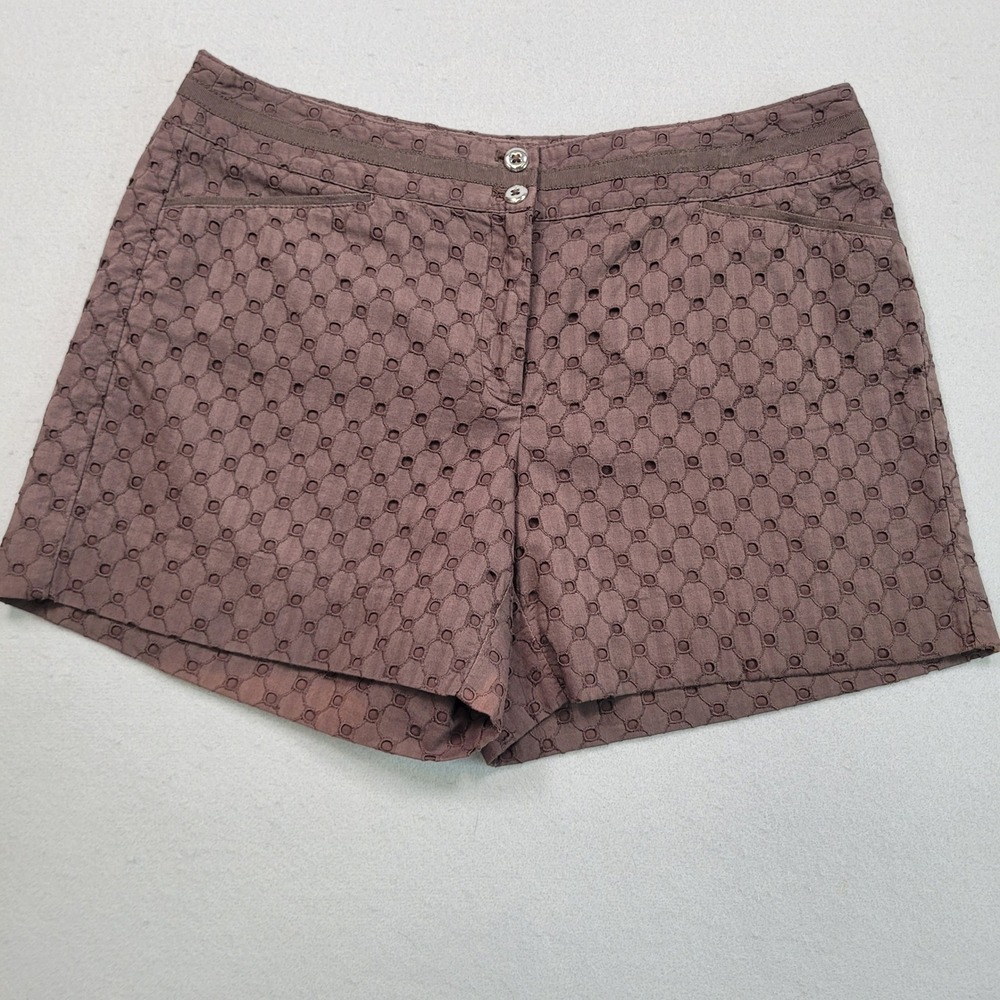 White House Black Market Womens Brown Eyelet Cotton Shorts Size 8 Mid Rise 4.5in